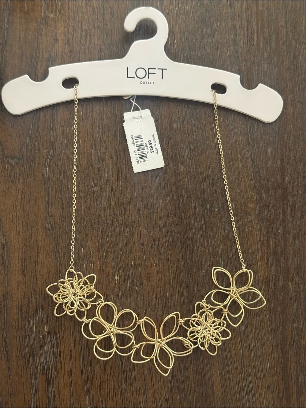 NWT Loft gold tone wire floral asymmetrical design cluster statement necklace